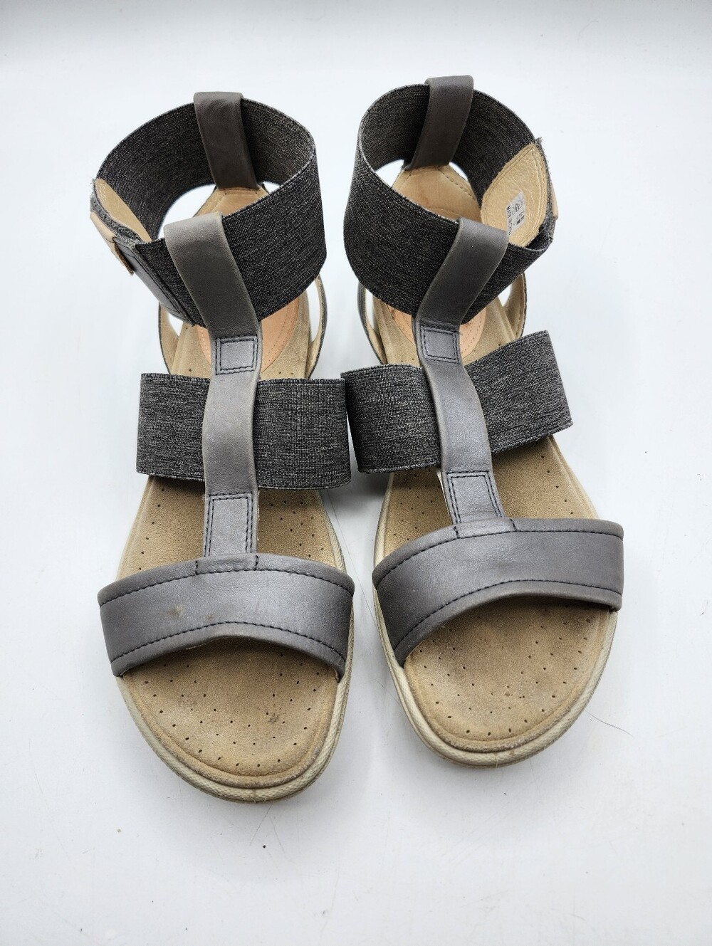 Ecco Leather  Gray Strappy Elastic Ankle Sandals